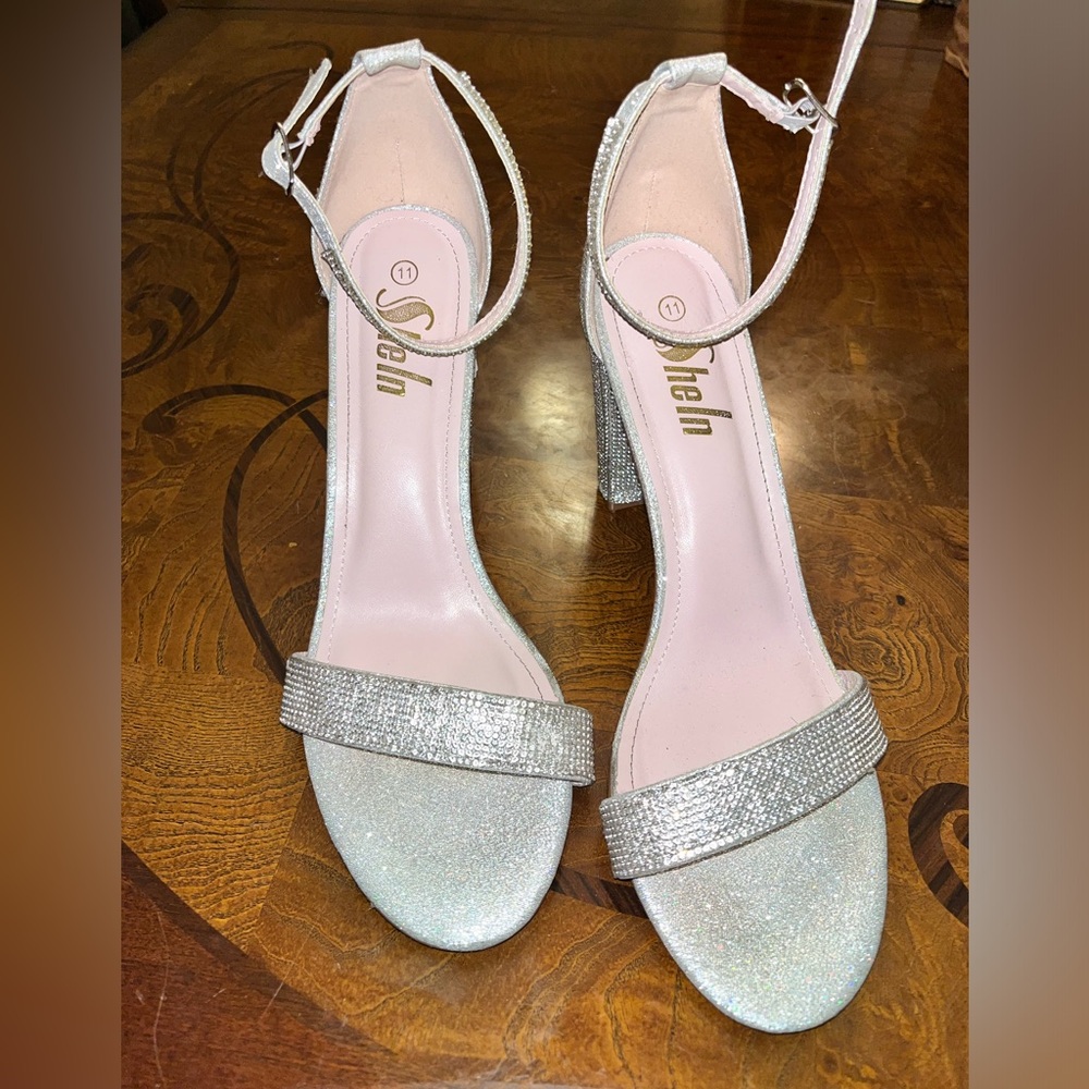 Silver bedazzled high heels. Size 11